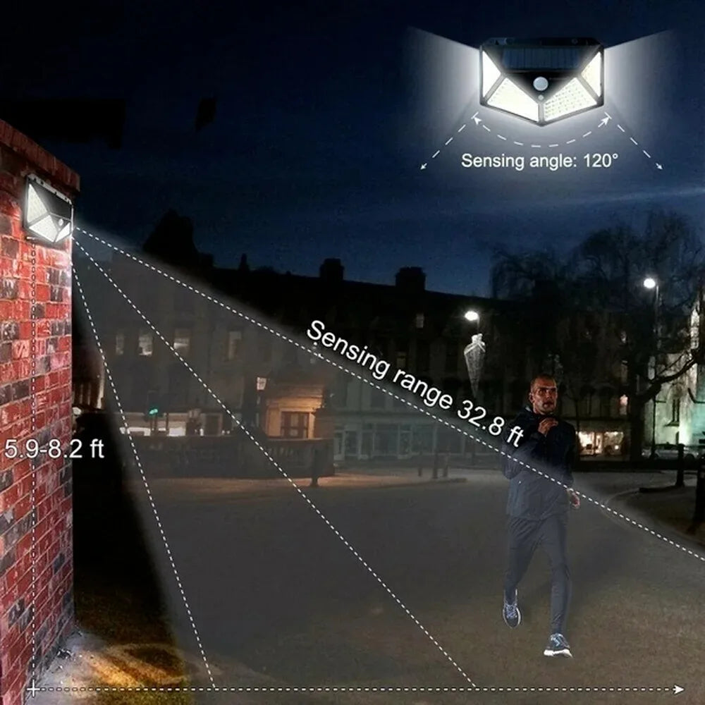 Paquete de 12 lámparas solares de pared de 100 LED con 3 modos, sensor de movimiento de seguridad, luces solares impermeables para exteriores para patio, garaje, terraza y jardín