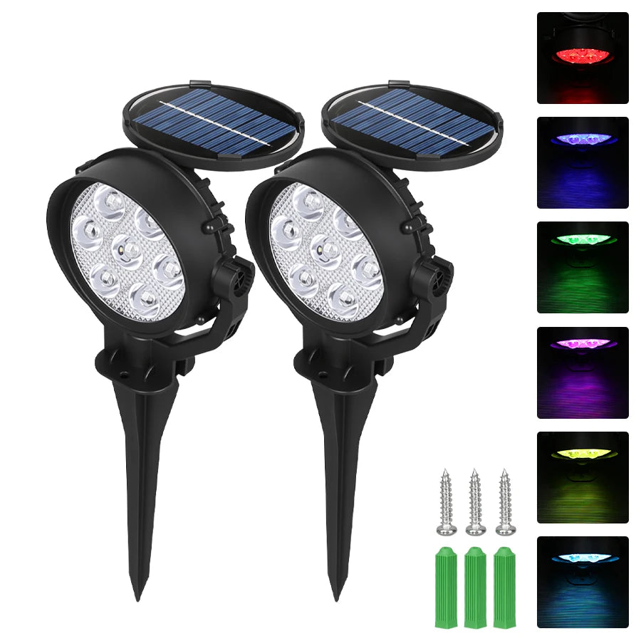 9 focos solares LED, impermeables IP65, luces solares RGB para exteriores, brillo ajustable para jardín, patio y palmeras