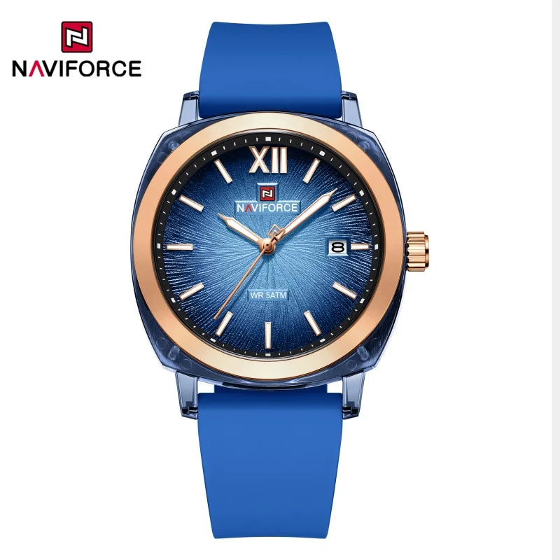 Reloj de cuarzo sencillo para mujer NAVIFORCE, reloj de pulsera informal para dama, con calendario, manecillas luminosas, correa de silicona y resistente al agua 5ATM