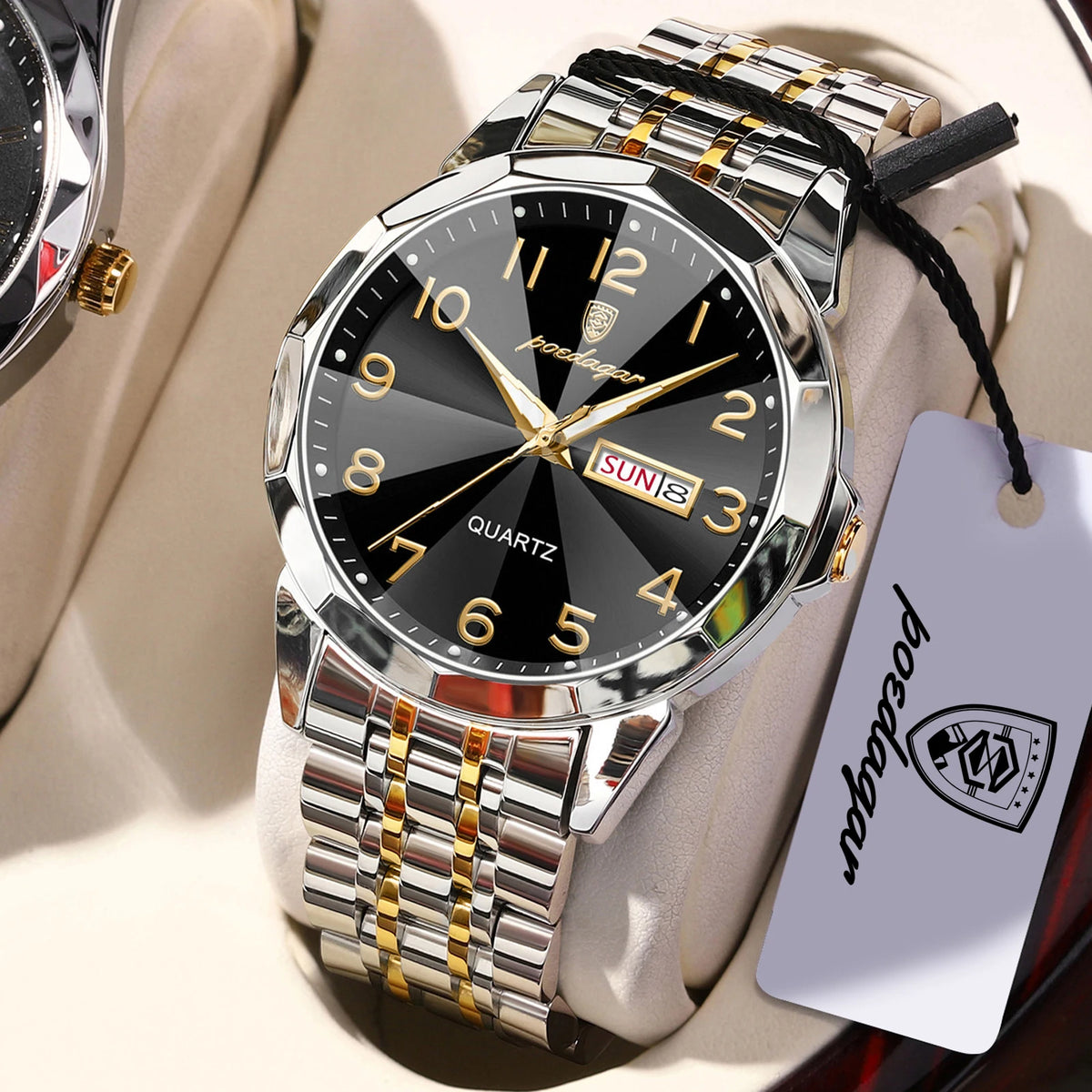 POEDAGAR Top Luxury Men Wristwatch Waterproof Luminous Date Week Man Clock Business Stainless Steel Quartz Fashion Men's Watches