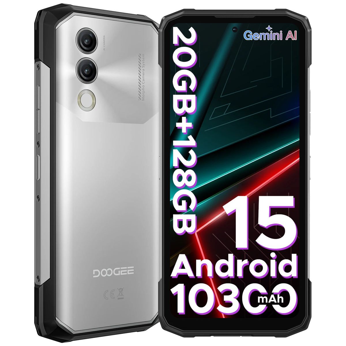 Teléfono resistente DOOGEE Blade20, IA Gemini, batería de 10300 mAh, pantalla HD+ de 6,6'', 20 GB 128 GB, versión global, teléfono inteligente con IA, NFC, Android 15