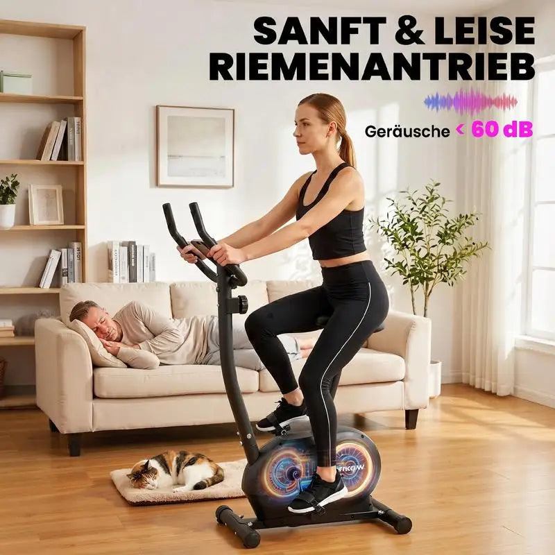 Bicicleta estática con altura ajustable - Resistencia magnética - Sensores de pulso - Soporte para teléfono - Ideal para el hogar, la oficina, el gimnasio - Equipo de fitness silencioso para interiores
