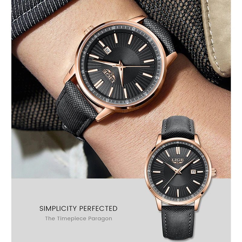 Reloj de lujo LIGE para hombre, marca líder, sencillo, 2026, resistente al agua, con calendario, reloj para caballero, de negocios, lujoso, elegante, deportivo, reloj + CAJA