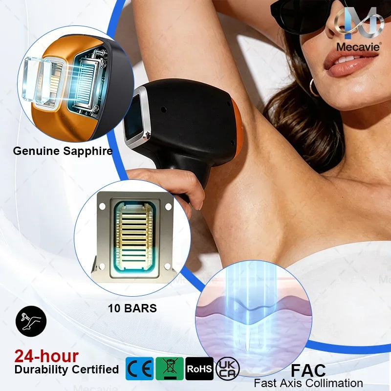 Máquina profesional de depilación láser con diodo de 6 longitudes de onda, sistema de colimación de eje rápido, sistema de enfriamiento por puntos de hielo y para el cuidado de la piel en salones de belleza.