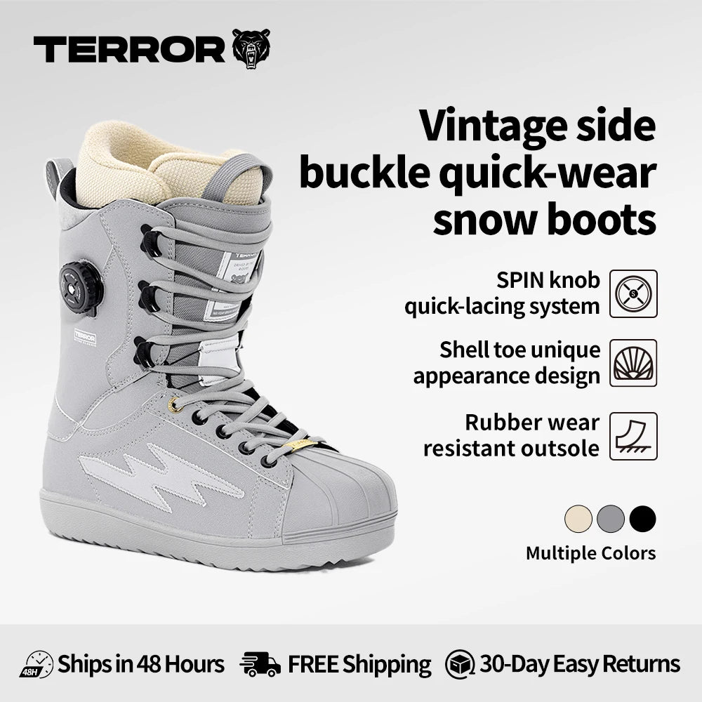 Botas de Snowboard con Sistema de Ajuste TERROR Retro, Cordones Rápidos, Forro Polartec, Cálidas, Transpirables, Unisex, Tallas 36-45