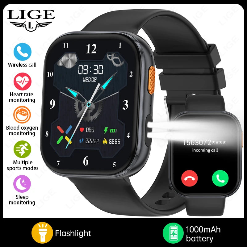 Reloj inteligente LIGE AMOLED para hombre, pantalla de 2.04, llamadas Bluetooth, monitor de salud, resistente al agua IP68, reloj inteligente deportivo para mujer, nuevo para Android iOS