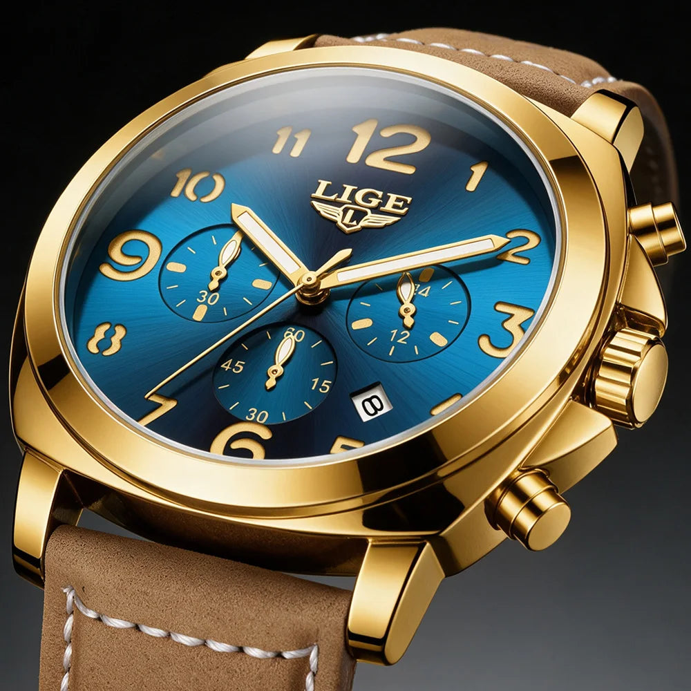 Reloj de pulsera para hombre LIGE, marca de lujo, deportivo, impermeable, luminoso, con cronógrafo y cuarzo.