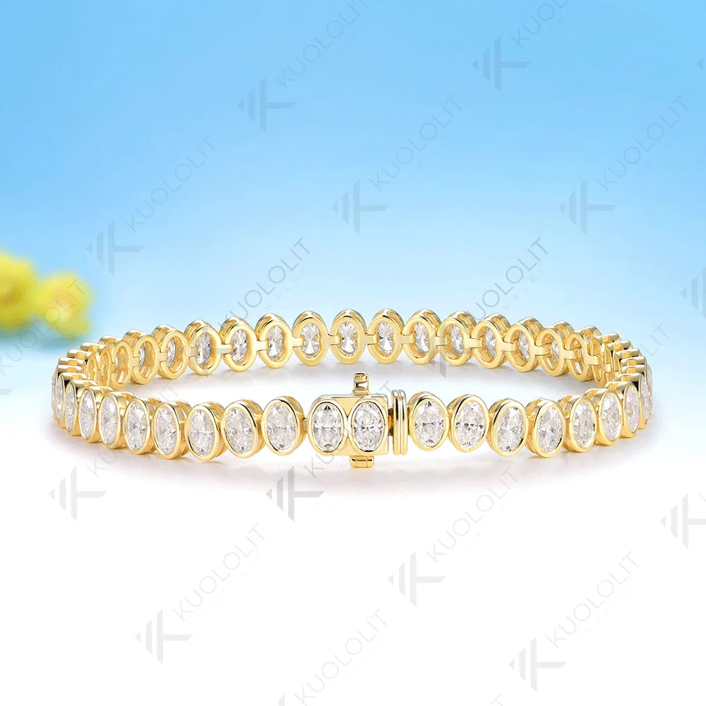 Kuololit - Brazalete Personalizado con Moissanita de Corte Ovalado de 12.6CTW para Mujer y Hombre, Oro Amarillo de 14K, 10K, 585, para Compromiso, Navidad