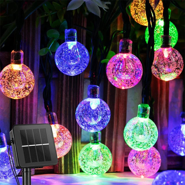 Guirnalda de luces solares para exteriores, 200 luces LED de globo de cristal, luces de hadas impermeables para jardín, Navidad y decoración exterior