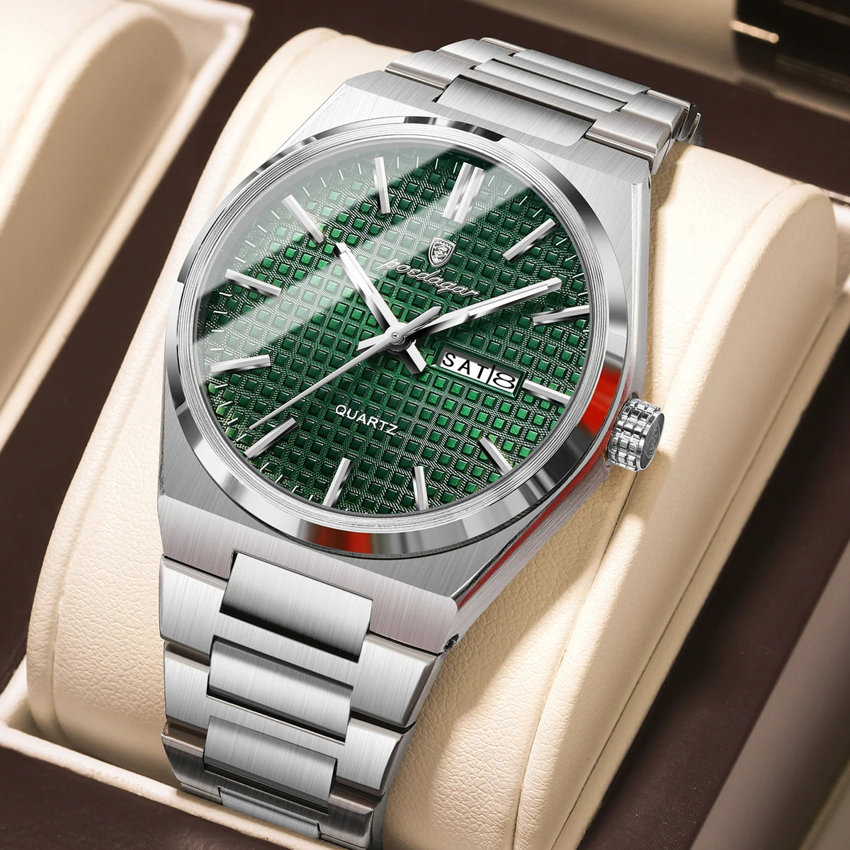 Reloj de pulsera para hombre de la marca de lujo POEDAGAR, resistente al agua, luminoso, de acero inoxidable, con fecha y día, reloj de cuarzo para negocios