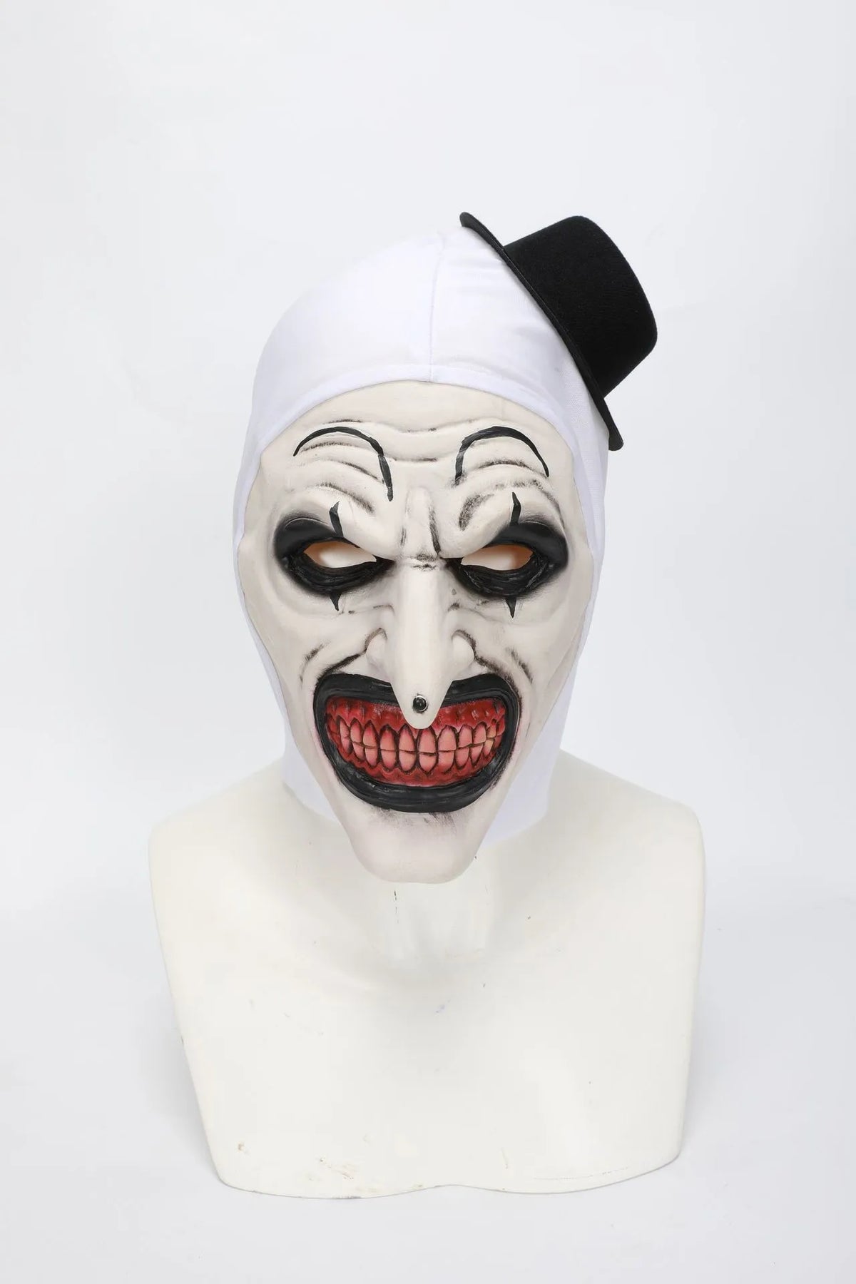 Espeluznante arte terrorífico la máscara de payaso Cosplay Horror Demon Killer Joker sombrero casco de látex fiesta de Halloween accesorios de disfraz Purim