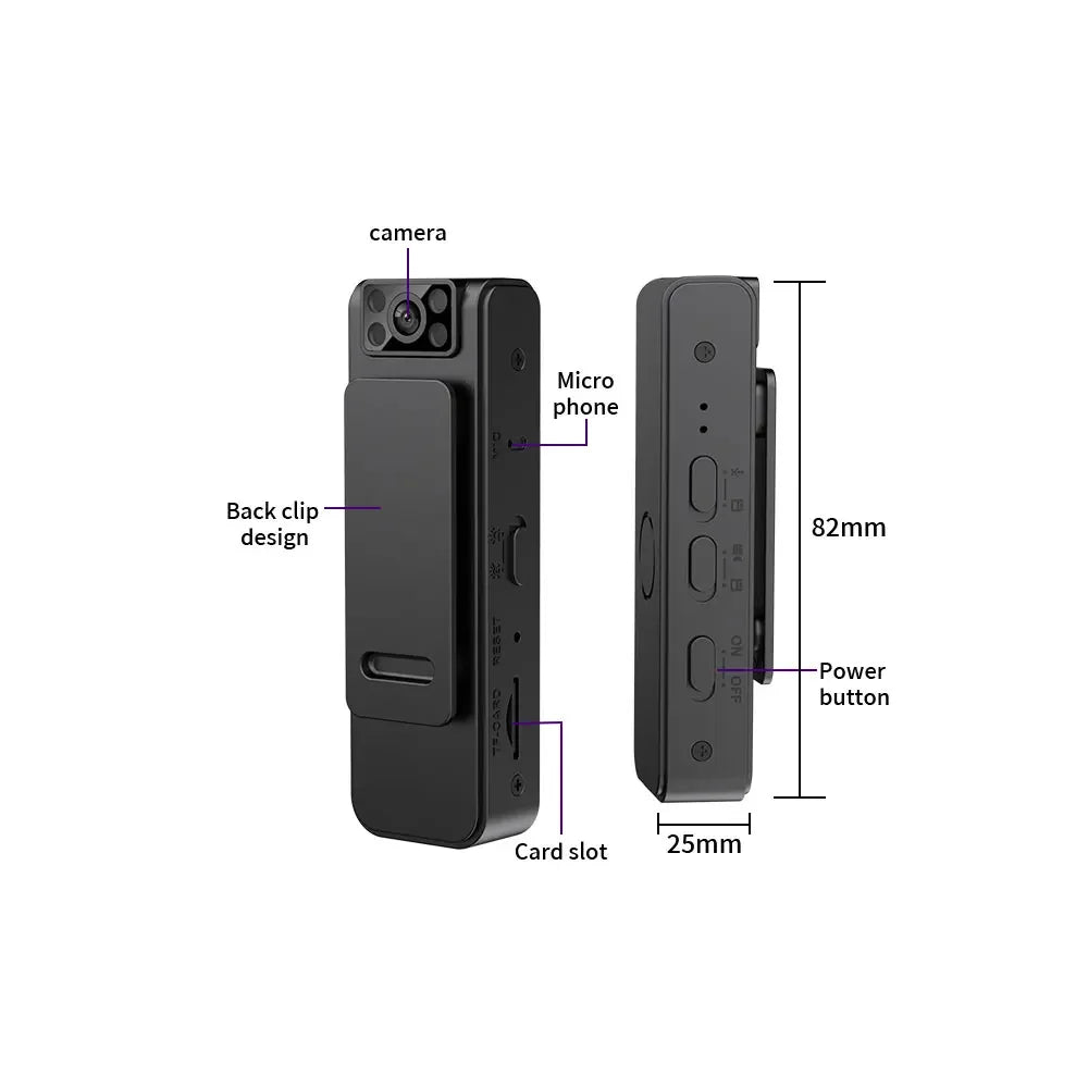    Mini cámara corporal de 1080P, videocámara portátil de visión nocturna infrarroja en miniatura, grabadora de vídeo Digital pequeña, BodyCam de policía