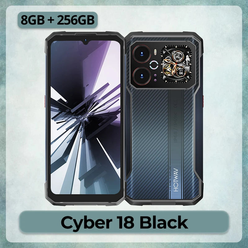 HOTWAV Cyber 18 Android 16 Octa-core Rugged Smartphone 6.75'' 120Hz Display 8GB RAM 256GB ROM 64MP Rear + 16MP Front + 20MP Night Vision Mobile Phone 6200mAh 20W Fast Charging RGB Dynamic Light 1080P Cellphone With Second Tou