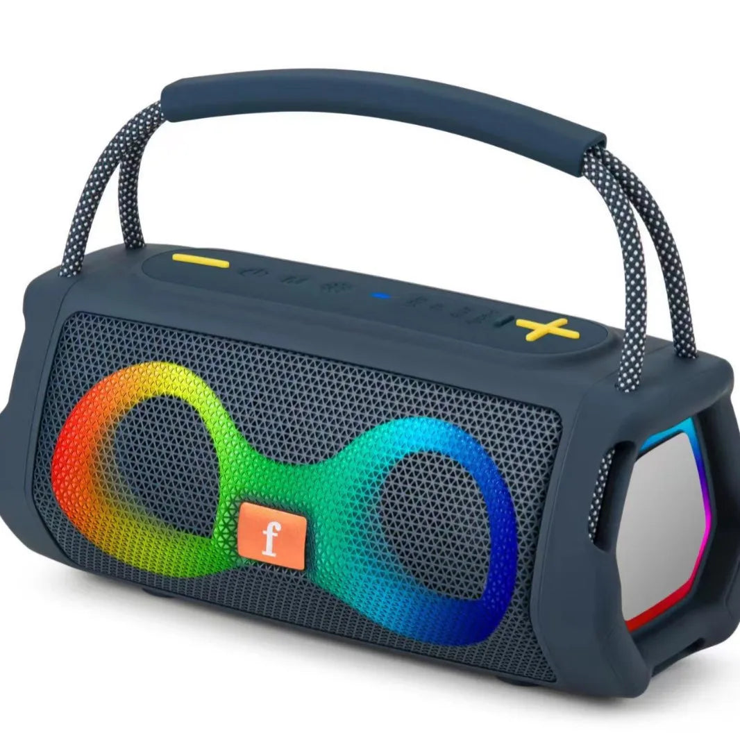 Altavoz Bluetooth portátil ET-313, boombox inalámbrico con graves potentes, luces LED RGB, diseño con asa e impermeable para fiestas al aire libre