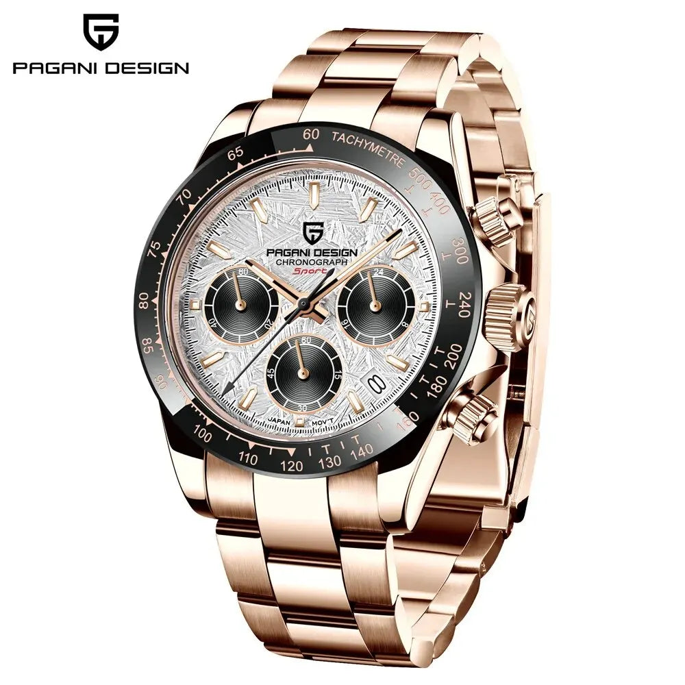 PAGANI DESIGN 2026 Nuevo Reloj de Cuarzo para Hombre de Lujo en Oro Rosa, Reloj de Pulsera Deportivo con Cronógrafo e Impermeable 100M para Hombre