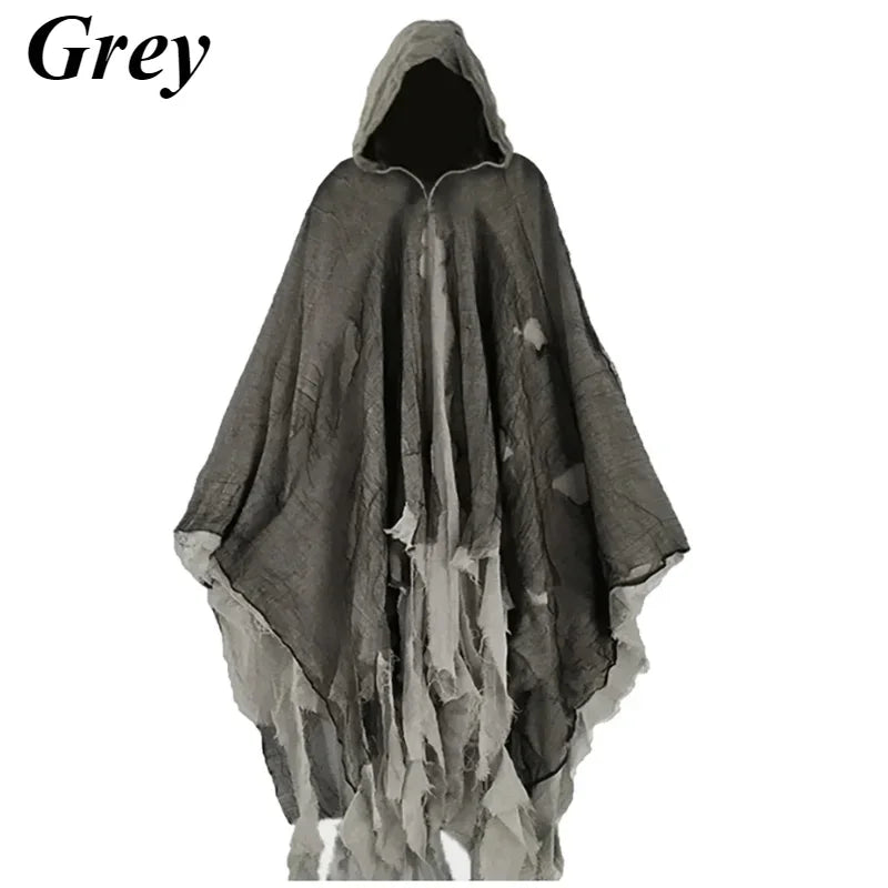 Capas con capucha para Halloween, disfraz de fantasma, muerte, gótico, Horror, Zombie, accesorios de fiesta del Día de los muertos, capas deshilachadas