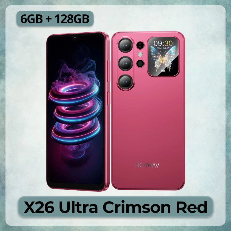 Smartphone HOTWAV X26 Ultra 6.75'' con pantalla grande de 120Hz, ultradelgado, Cyber Island, cámara de 13MP, 6GB de RAM, 128GB de ROM, batería de 5160mAh, carga rápida de 18W, ligero, global, 4G, WiFi 6, Android 16, procesador octa-core con selfie