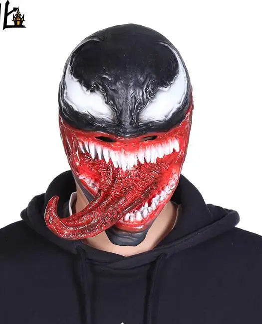 Máscara de monstruo de superhéroe para cosplay, accesorio de terror para disfraz de Halloween, fiesta, casa encantada, broma, con lengua larga