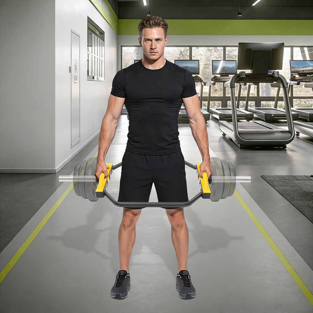 Barra Hexagonal para Mancuernas, Capacidad de 330 LBS, Construcción de Acero, Mango con Reborde Antideslizante y Collares de Resorte para Entrenamiento de Fuerza en Casa