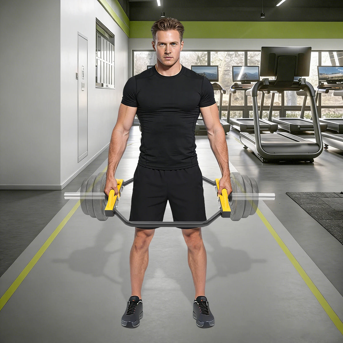 Barra Hexagonal para Mancuernas, Capacidad de 330 LBS, Construcción de Acero, Mango con Reborde Antideslizante y Collares de Resorte para Entrenamiento de Fuerza en Casa