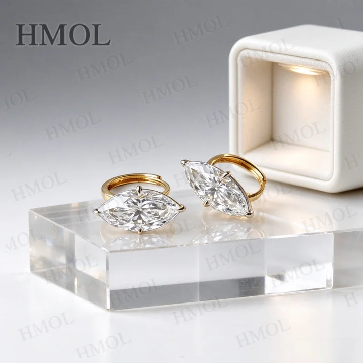 Pendientes de Diamantes Cultivados en Laboratorio, 2ct 3ct, Corte Marquesa, Plata de Ley 925, Opción de Oro 10K 14K 18K, Joyería de Novia para Boda, Regalo para Ella