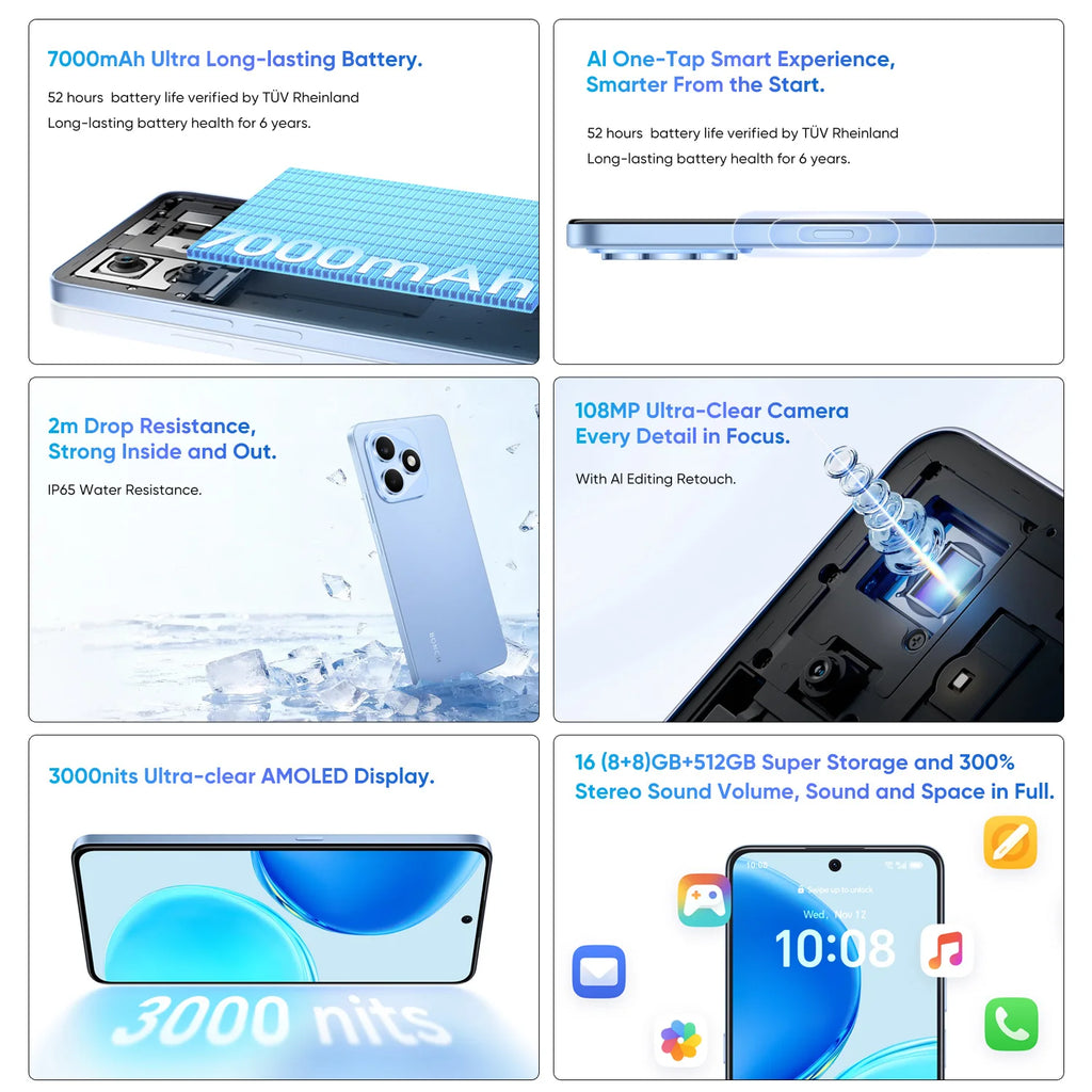 Smartphone Honor X8D versión UE Snapdragon 6S 4G Gen 2, pantalla AMOLED de 6,77", batería de 7000 mAh, carga superrápida de 45 W, cámara principal de alta definición de 108 MP, IP65