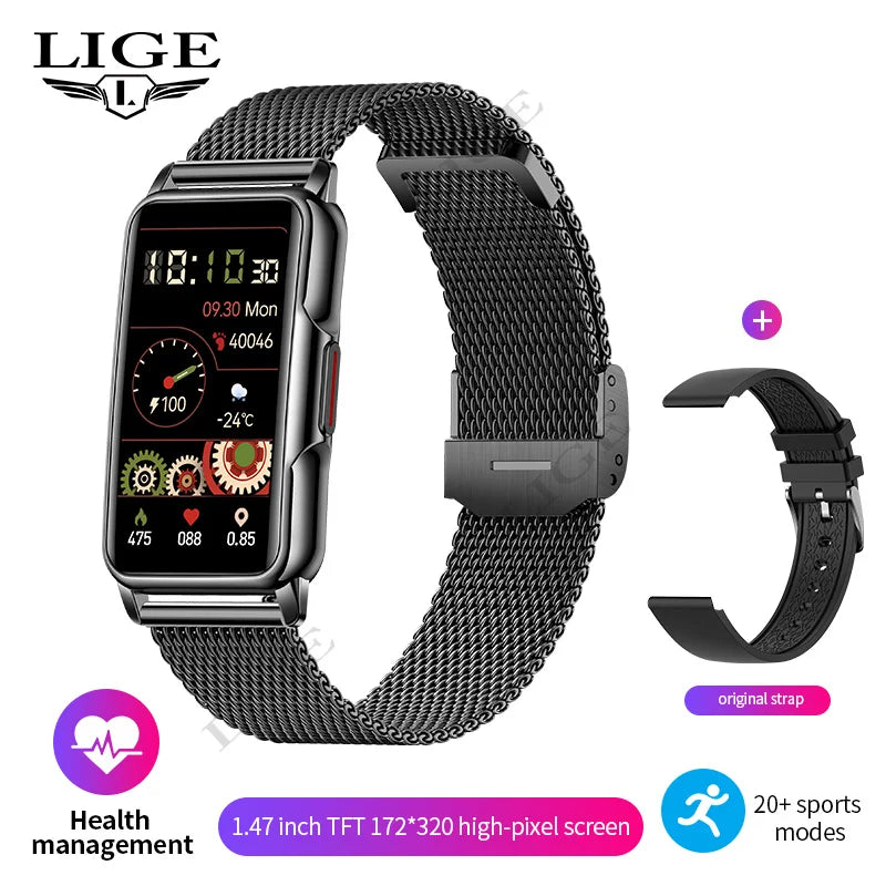 Reloj inteligente LIGE para mujer y hombre, pulsera deportiva de 1.47 pulgadas con pantalla táctil completa, monitor de ritmo cardíaco y fitness, nuevo brazalete inteligente para exteriores 2025