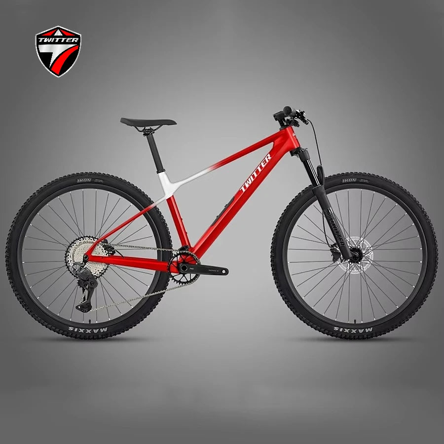 Bicicleta de montaña de fibra de carbono para campo a través (XC), freno de disco hidráulico, velocidad variable electrónica TWITTER M10 SENTYEH ES800-13S/XT/M8100-12S