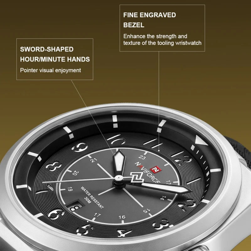 Reloj deportivo táctico militar NAVIFORCE para hombre, con correa de silicona luminosa, movimiento de cuarzo, resistente al agua 3ATM y caja de aleación de zinc