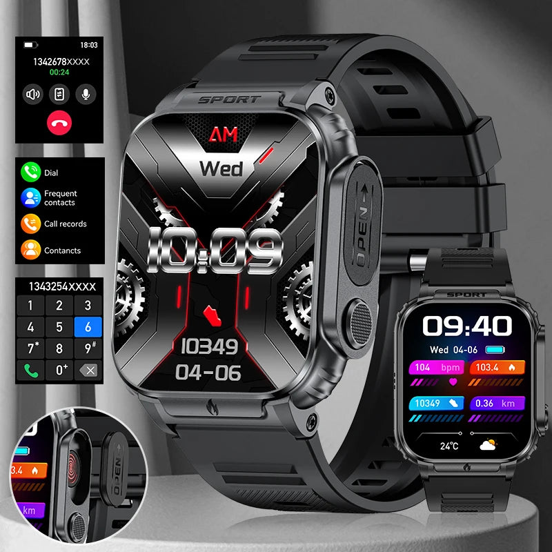 LIGE New Outdoor 1.95' HD Screen Smart Watch Men 500mAh Battery Sports Watches Bluetooth Call Sports Health Monitor Smartwatch