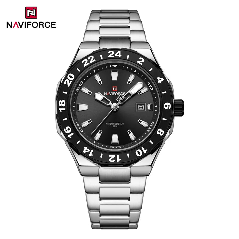 Reloj de lujo para hombre NAVIFORCE de cuarzo, resistente al agua 3ATM, reloj de pulsera de acero inoxidable, estilo ejecutivo y moderno 2025