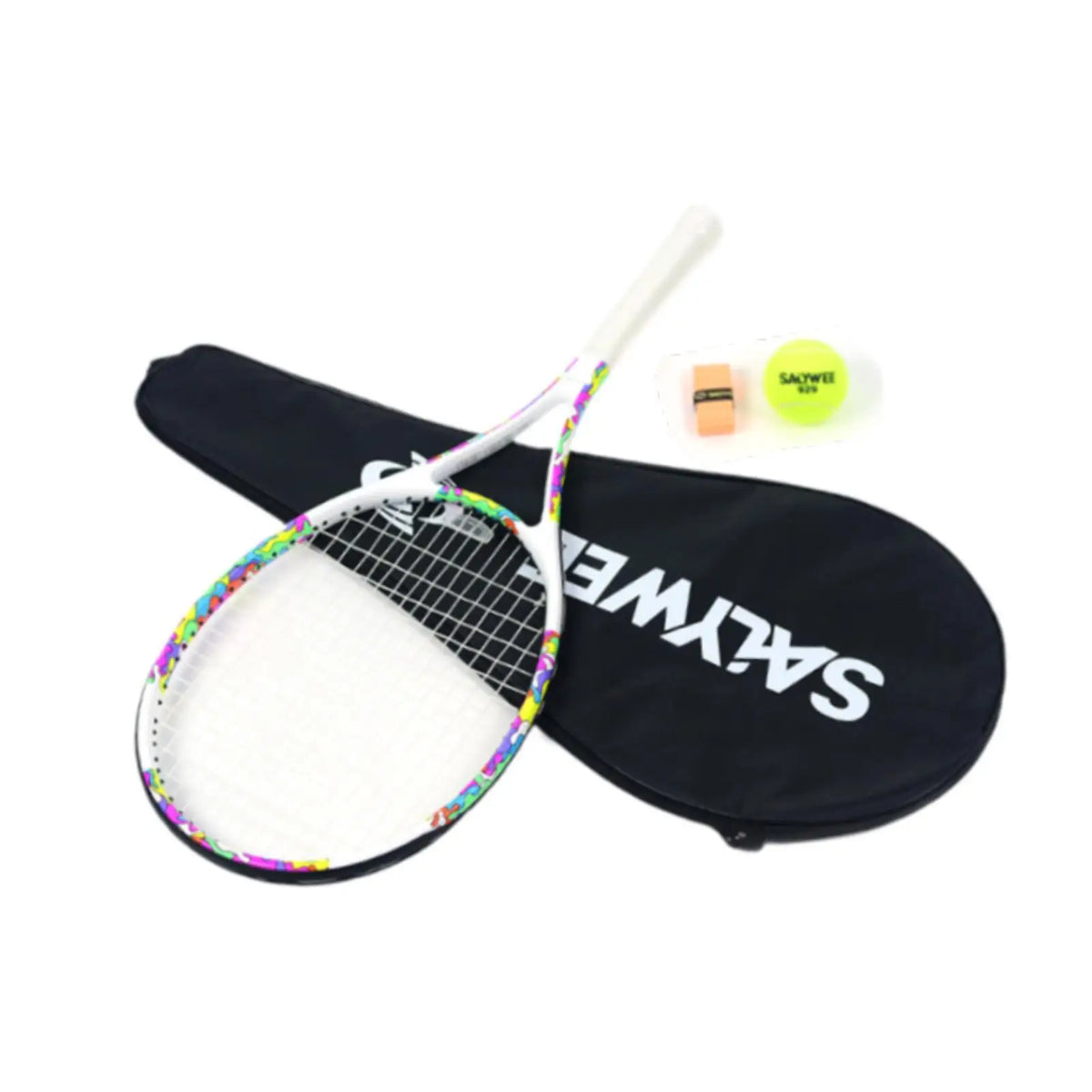 Raqueta de tenis de fibra de carbono, ligera y con mango antivibraciones, ideal para hacer ejercicio y jugar en verano, tanto en la playa como en el parque o en el jardín.