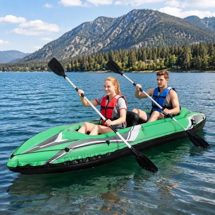Kayak Inflable de 11.5 Pies para 2 Personas, Resistente, con Palas de Aluminio - Verde
