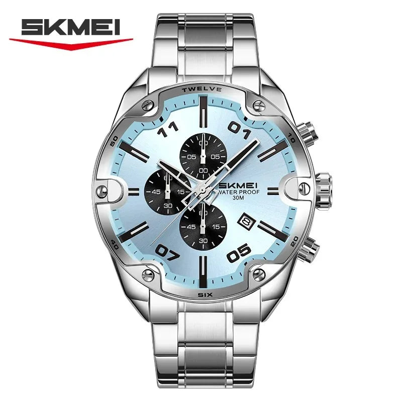 SKMEI 9387 Luxury Men Watch Business Wristwatch Fashion Casual Quartz Wrist Watch Stainless Steel Waterproof Chronograph Date