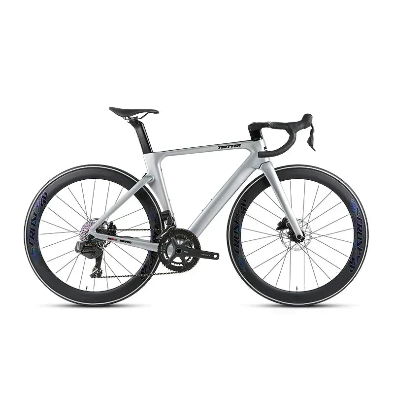 Bicicleta de carretera de fibra de carbono para competición TWITTER R12pro con frenos de disco hidráulicos, cambio electrónico inalámbrico EDS TX-2*12S