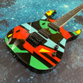 Guitarra con diseño geométrico colorido, mástige ultrafino con tacto cómodo, guitarra eléctrica de rock y metal con doble pastilla.