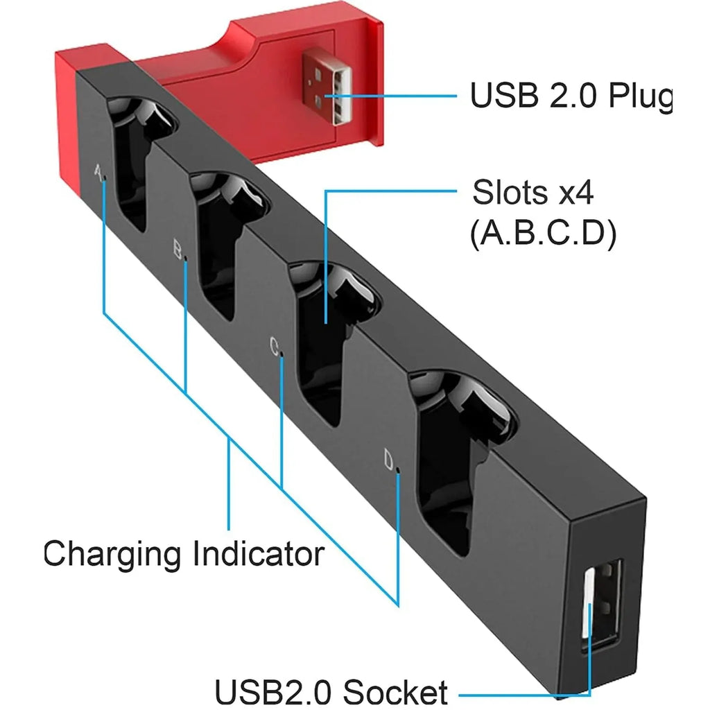 Estación de carga Joycon IPEGA PG-9186 para Switch y OLED: carga hasta 4 mandos, compatible con Switch y modelo OLED