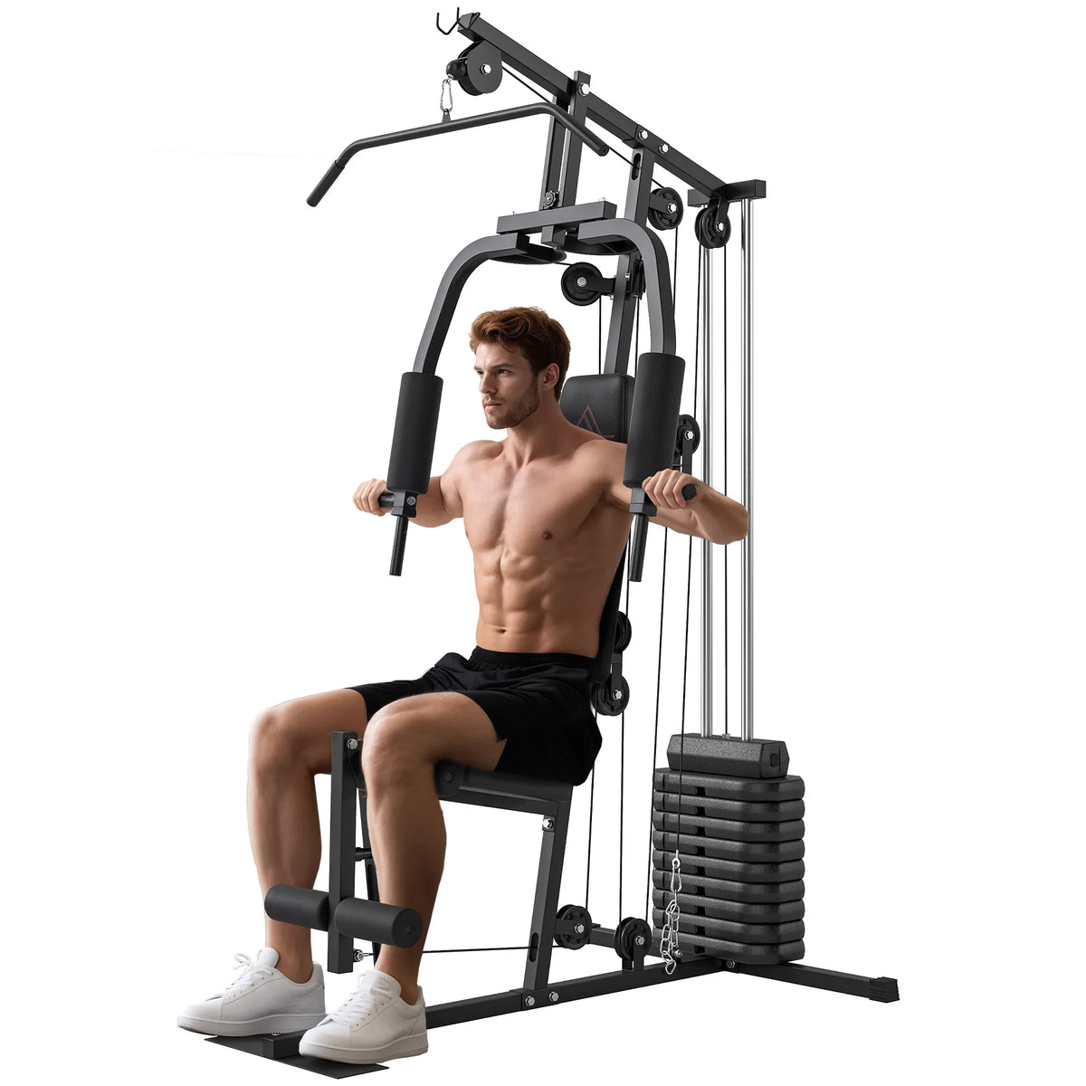 HOMCOM Multiestación Musculación con Curl para Piernas Peso de 45 kg Negro