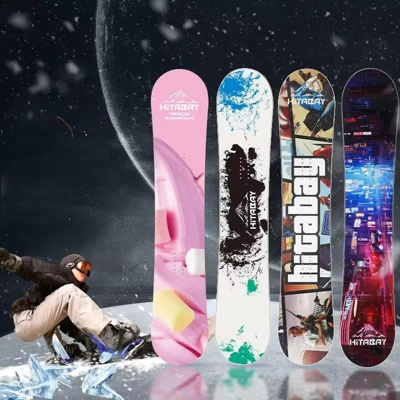 Tabla de Snowboard de Madera Plana para Adultos, Equipo de Esquí All Mountain para Deportes de Invierno con Fijaciones de Rápida Instalación