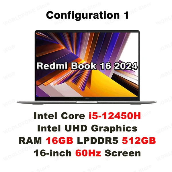 Portátil Xiaomi RedmiBook 16 Intel UHD I5-12450H/I5-13500H 16G 512G/1T SSD Pantalla de 16 Pulgadas 60Hz/120Hz Mi Notebook
