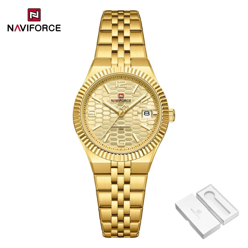 Reloj de mujer NAVIFORCE NF5079 de cuarzo, deportivo, resistente al agua, de alta calidad, con correa de acero, romántico, para dama