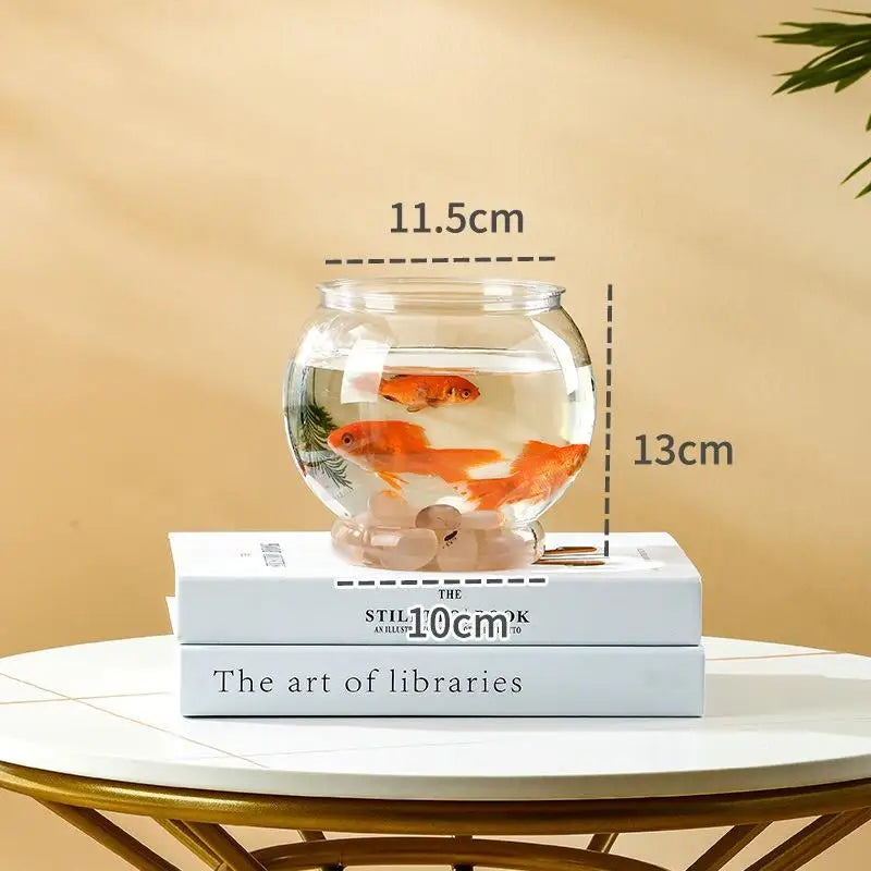 Transparent Round Ornamental Fish Tank Portable Goldfish Small Fish Bowl Pet Plastic Lightweight Desk Aquarium Bowl Home Decor