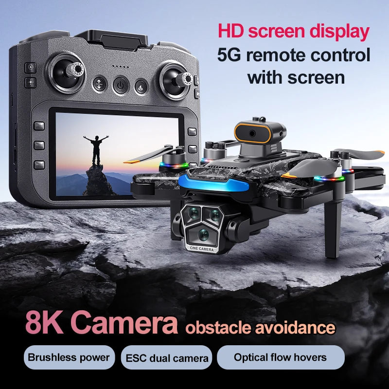 Dron con cámara y mando negro con pantalla, control remoto para dron RC