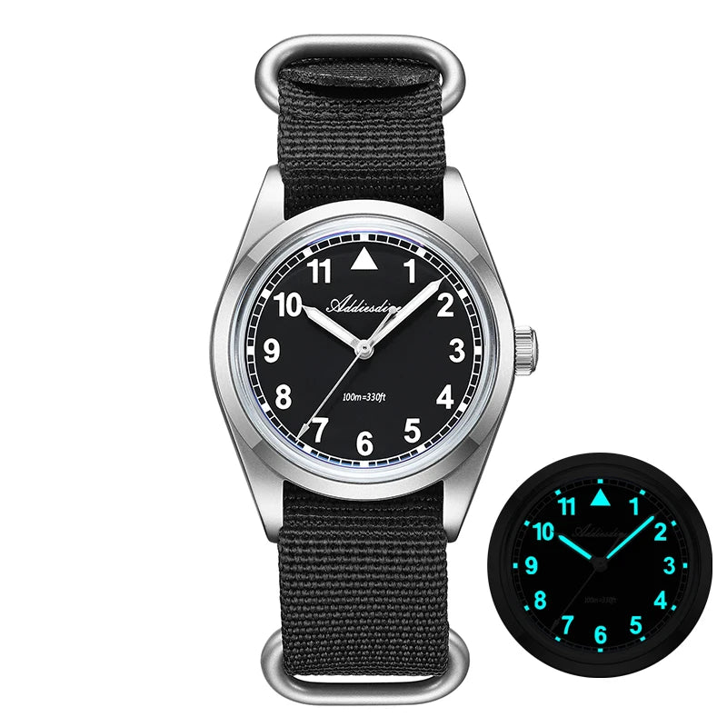 Reloj analógico para hombre ADDIESDIVE de 36 mm, cristal de burbuja, resistente al agua 100 m, reloj luminoso, reloj de cuarzo sencillo para hombre con correa de nailon