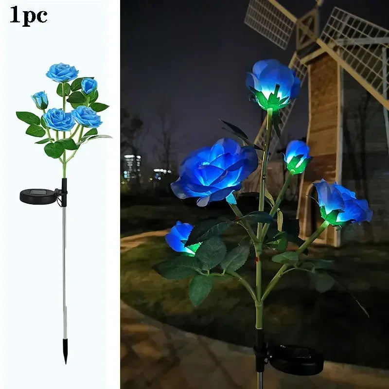 LED Artificial Rose Flower Holiday Garden Ground Light Summer Wedding Party Outdoor Yard Patio Decoration Solar Lawn Lamp