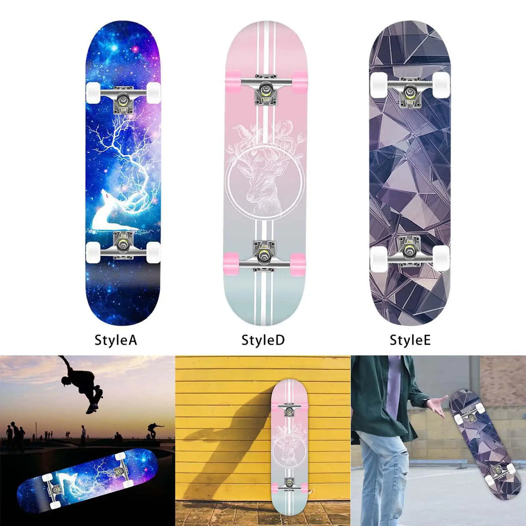 Patineta Unisex Completa con Doble Kick, Tabla de Madera Silenciosa, Diseño Cóncavo para Principiantes, Adolescentes y Jóvenes