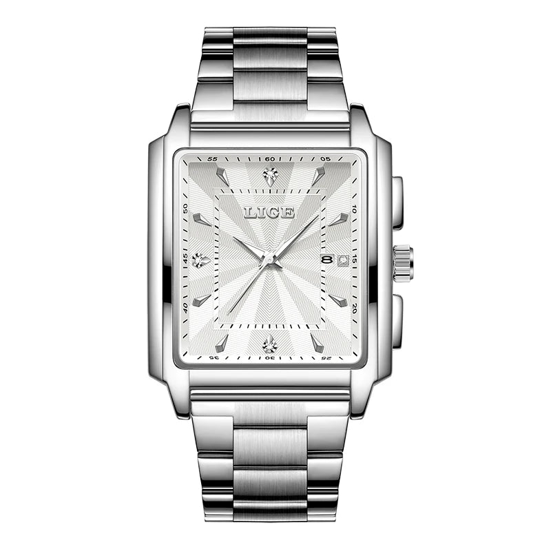 Reloj de pulsera LIGE de lujo para hombre, resistente al agua, luminoso, con fecha, de acero inoxidable, reloj cuadrado deportivo para hombre, reloj de cuarzo casual
