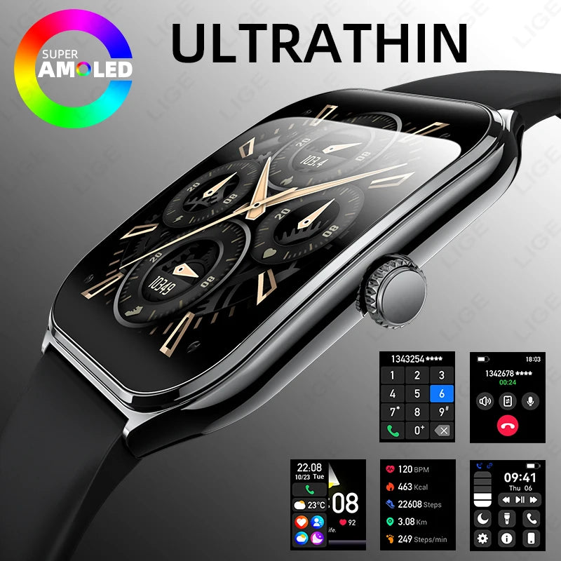 2026 New Ultra Thin SmartWatch Men 1.96"AMOLED Screen Always Show Time Heart Rate GPS Sport Waterproof Bluetooth Call Smartwatch