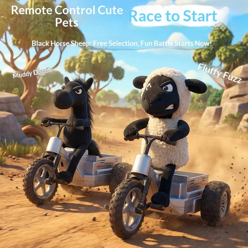 2026 New Little Sheep Black Horse Remote Control Car Three Wheel Motorcycle Charging Dynamic Lighting Trick Drift Car Boy Toy