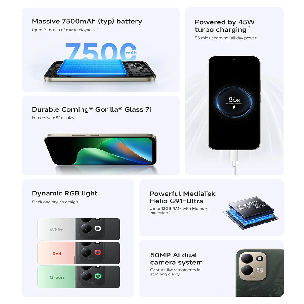 Versión Global Smartphone Xiaomi Redmi 17 4G pantalla de 6.9", batería de 7500mAh, cámara de 50MP, luz RGB dinámica, potente procesador MediaTek Helio G91-Ultra, carga de 35 minutos, energía para todo el día